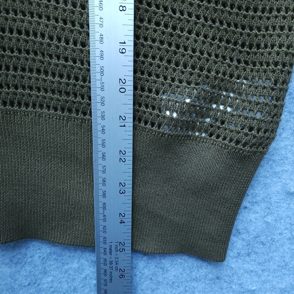 Varley Callie Sheer Knit Olive Green Short Sleeve Top - Picture 8 of 9